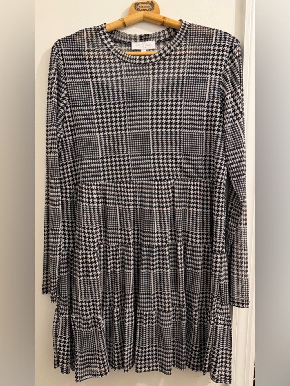 Love & Piece Black and White Houndstooth Long Sleeve Dress
